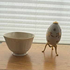 Vintage Cream Bowl and Decorative Egg Set